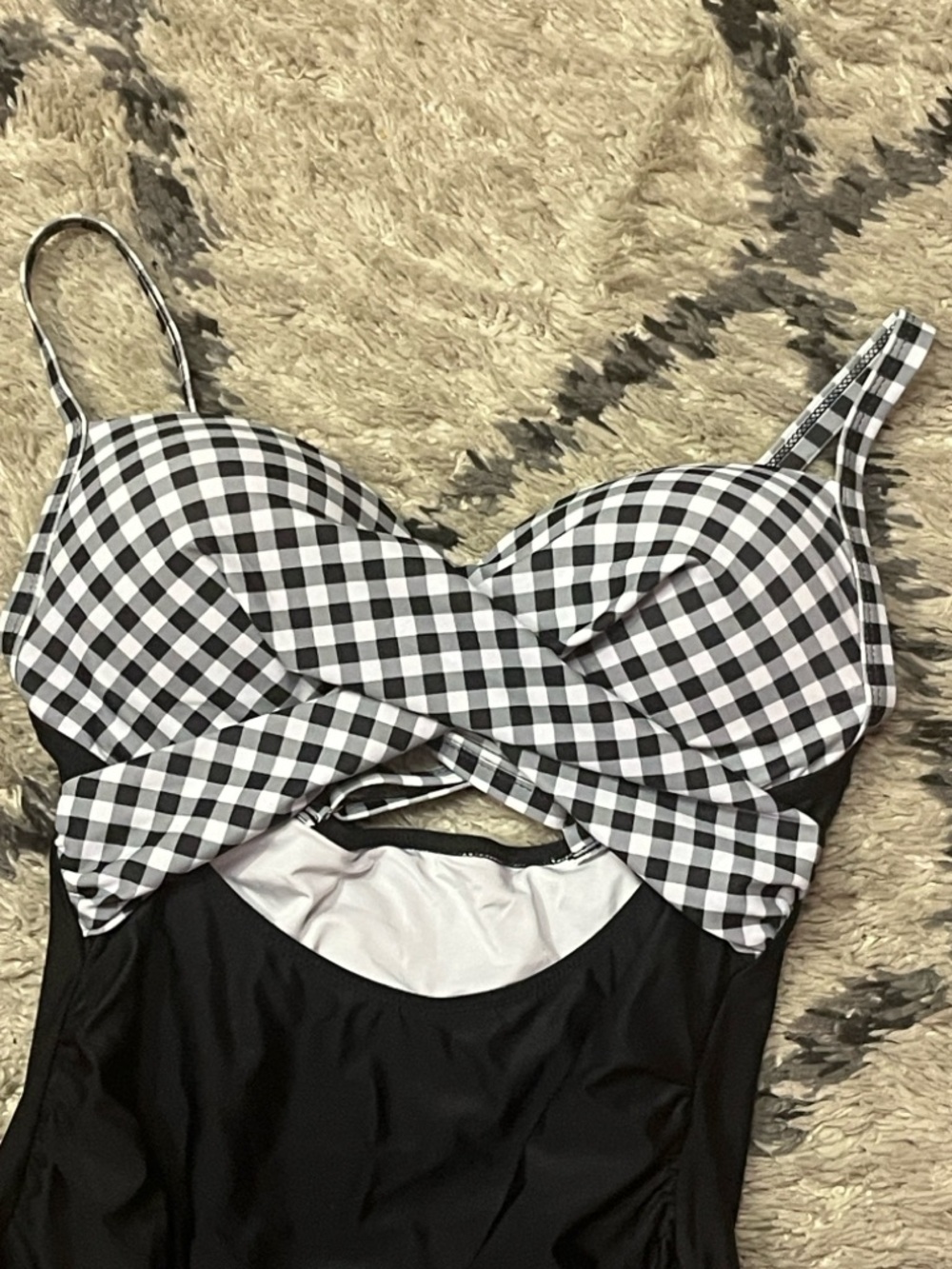 Black & White Checkered Top One-Piece Swimsuit For Women (Med) - Picture 3 of 5